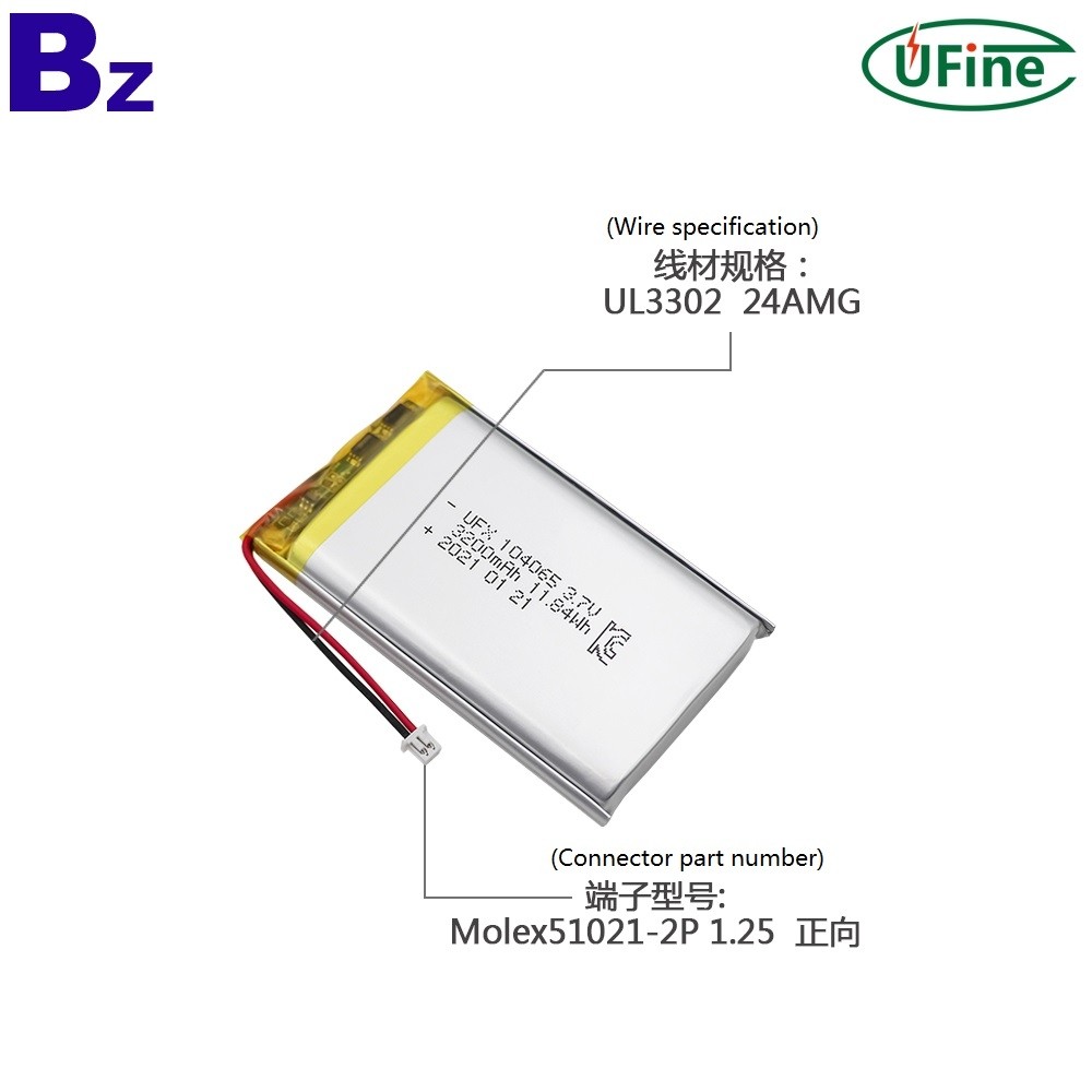 104065 3.7V 3200mAh Lithium Polymer Battery