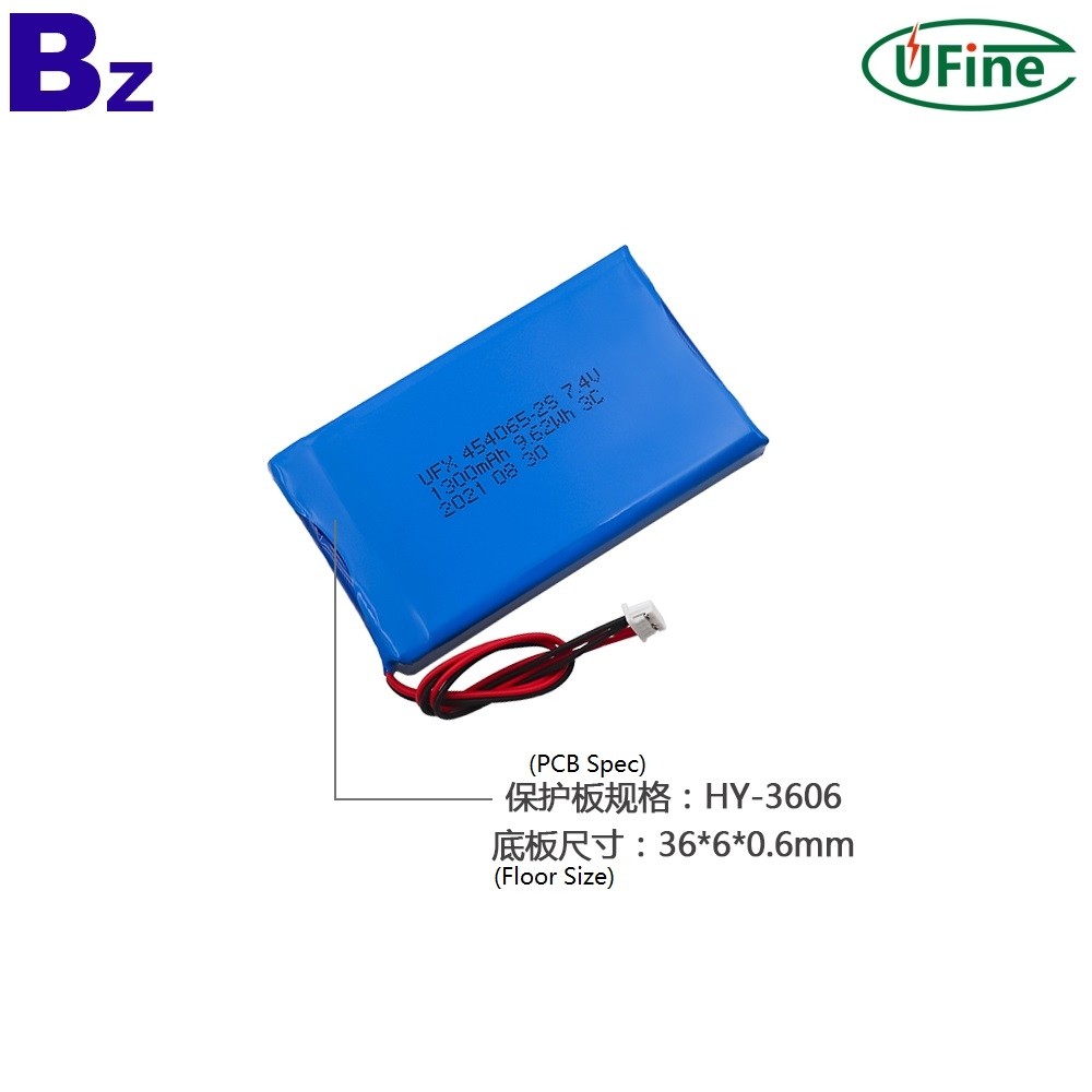 454065 2S1P 7.4V 1300mAh 3C Rate Li-ion Polymer Battery Pack
