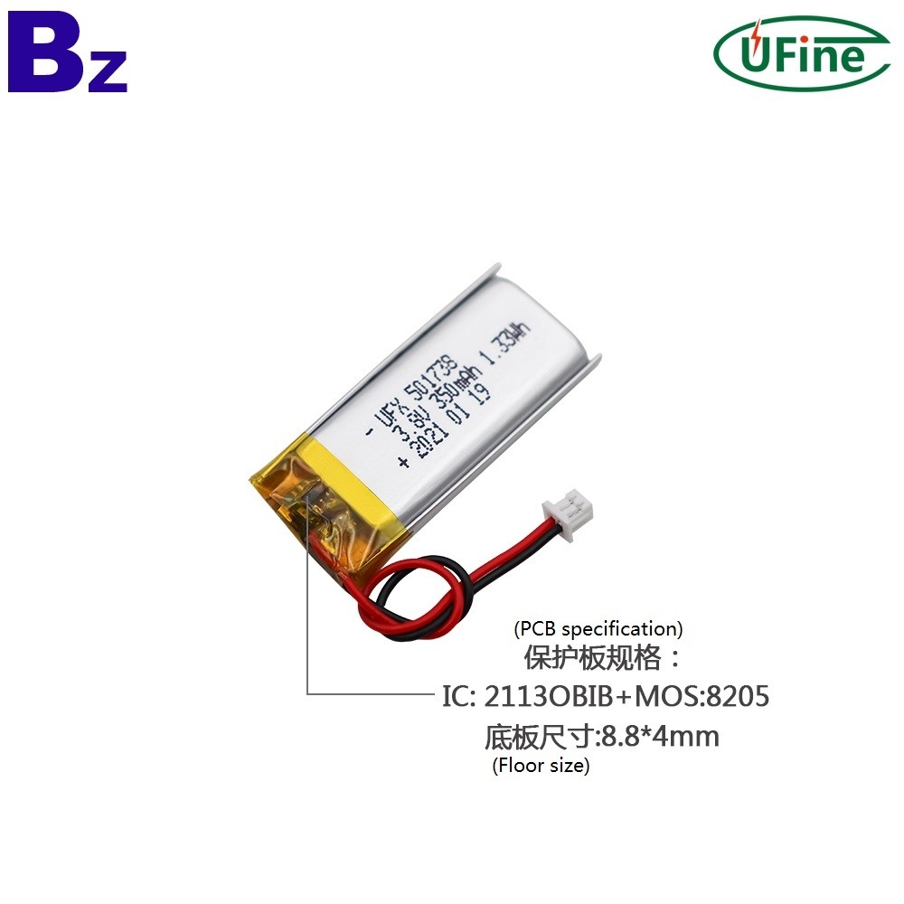 501738 3.8V 350mAh Lithium Polymer Battery