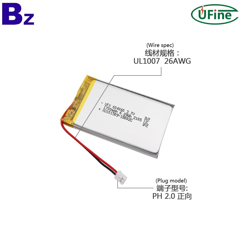 604060 3.7V 1700mAh Rechargeable Lithium Polymer Battery
