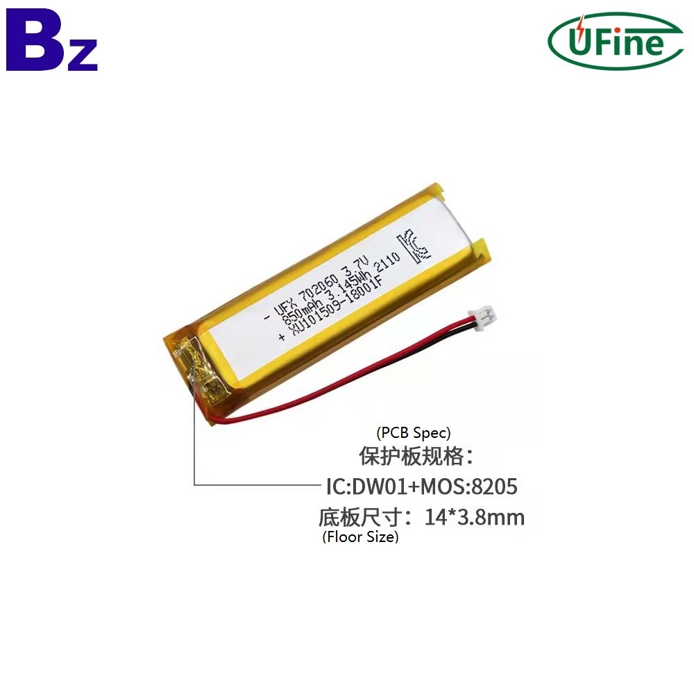 702060 3.7V 850mAh -40℃ Discharge Lipo Battery