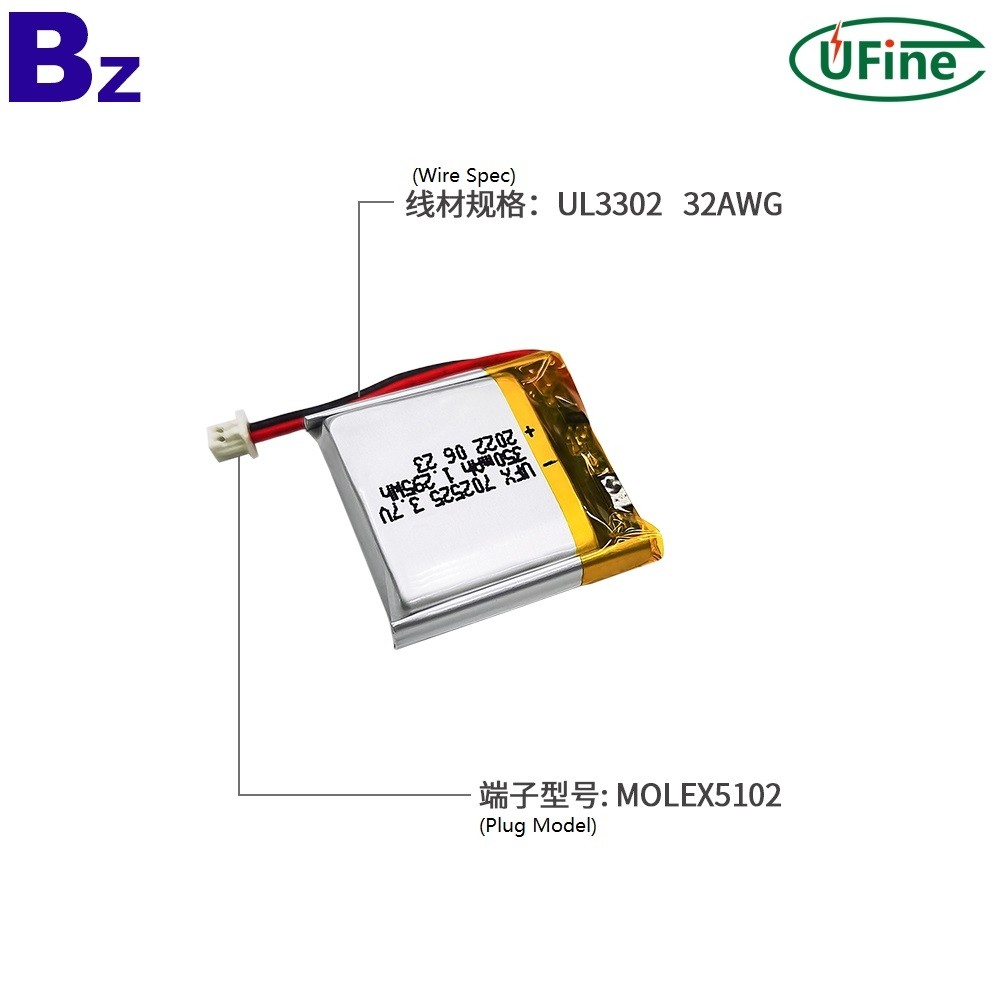 702525 3.7V 350mAh Lithium-ion Polymer Battery