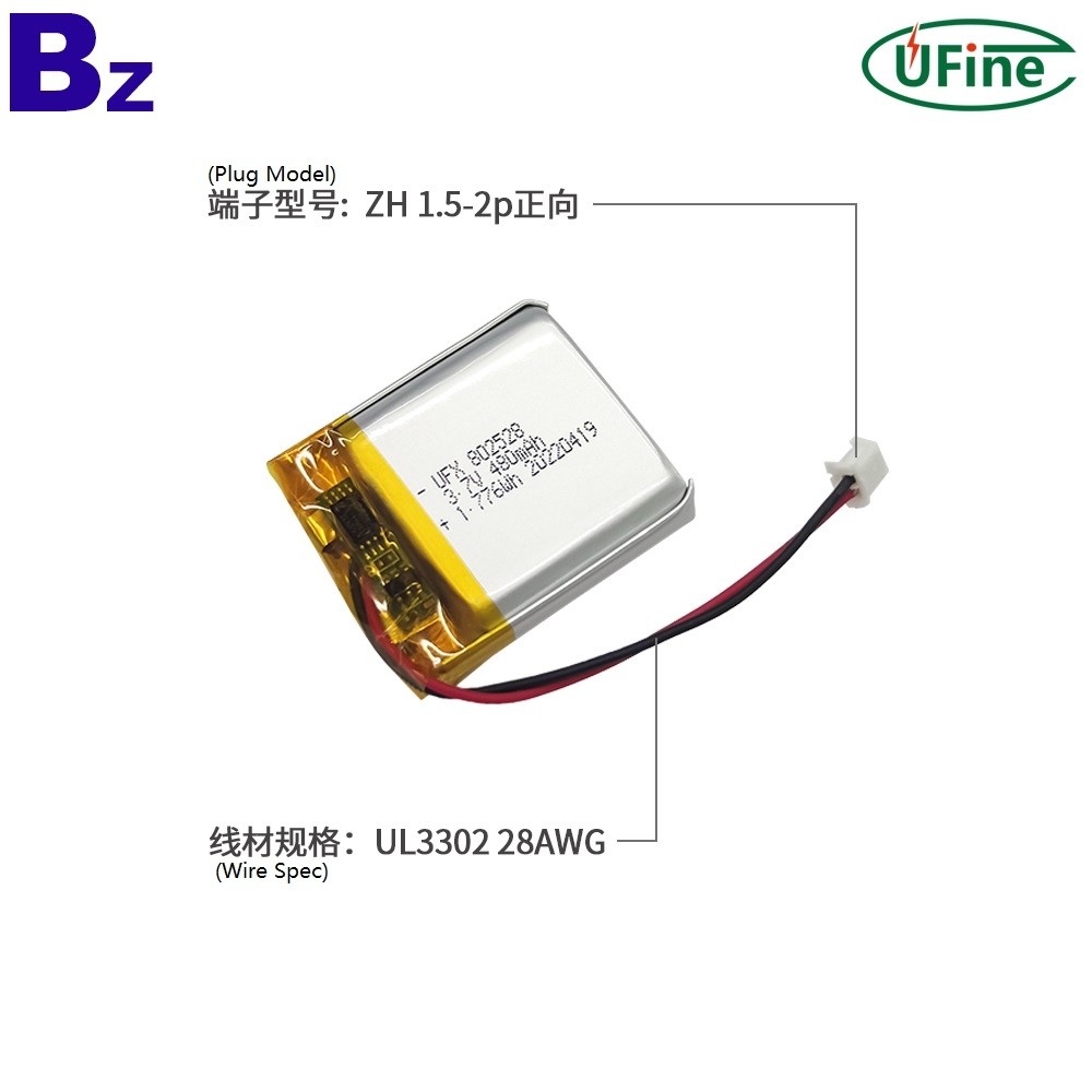 802528 3.7V 480mAh Li-polymer Battery