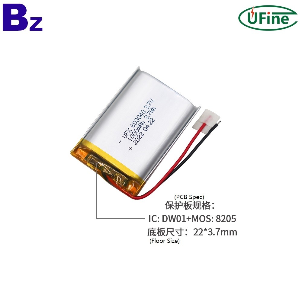 803040 3.7V 1000mAh Lipo Battery