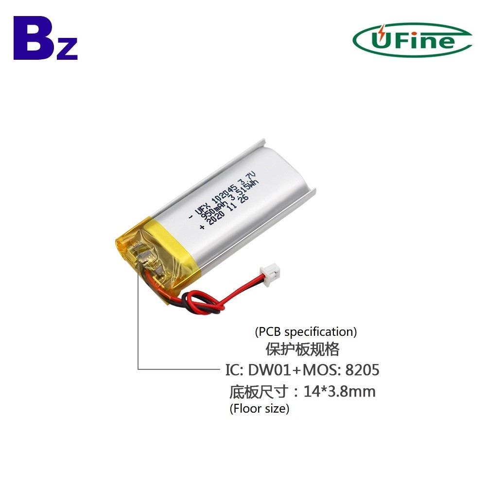 102045 950mAh 3.7V Lithium Polymer Battery 102045 950mAh 3.7V Lithium Polymer Battery