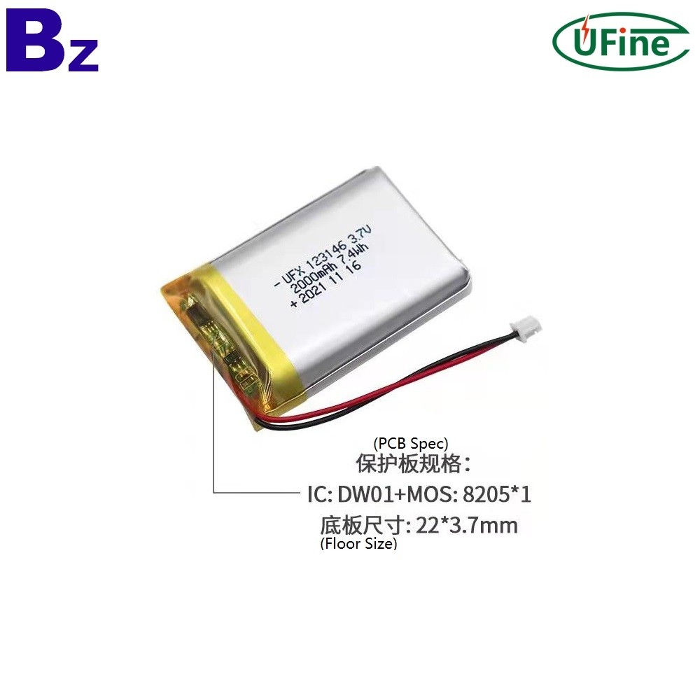 123146 3.7V 2000mAh Rechargeable Li-po Battery 123146 3.7V 2000mAh Rechargeable Li-po Battery